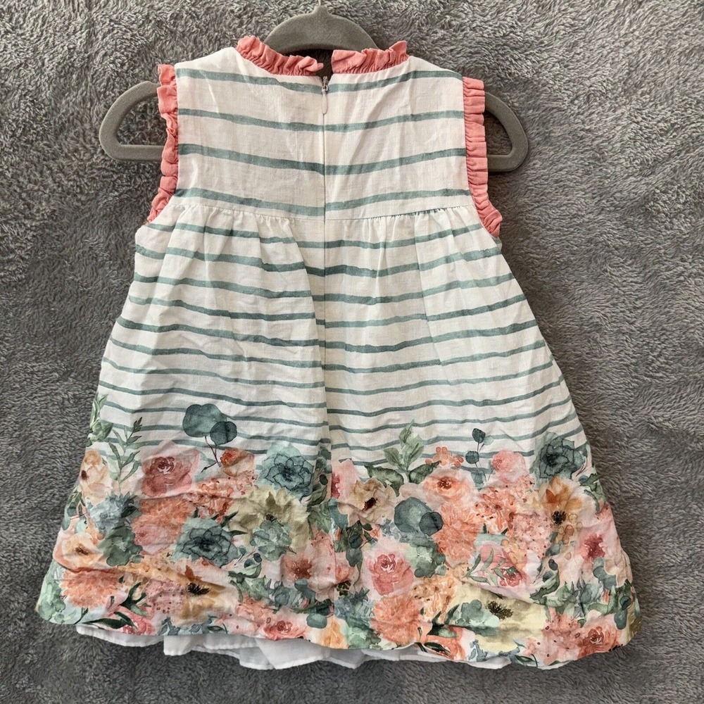 Baby Girl Dress 24M Sleeveless White Green Floral Striped Lined 24-Month - Picture 2 of 9